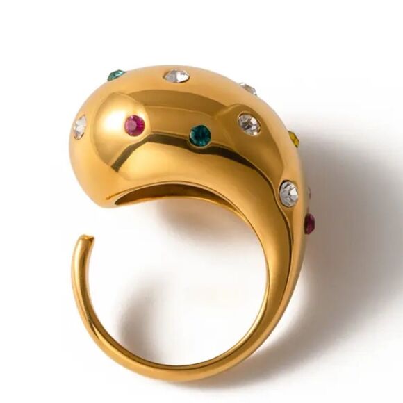 Ring -  gold bubble with beautiful color stones - Picture 2 of 2